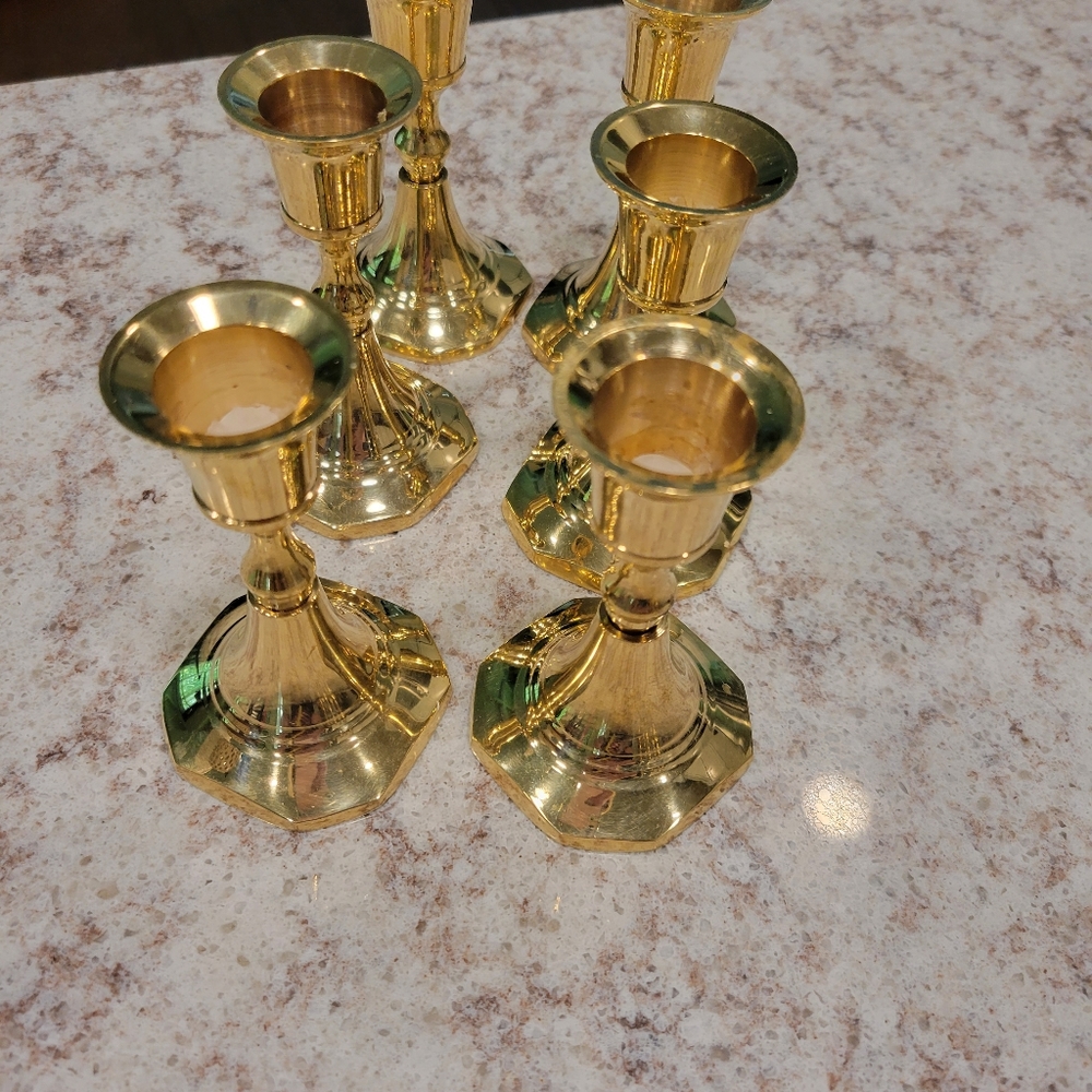 Lot of 6 brass candlesticks  Biedermann and sons brand.  Metal with brass finish
